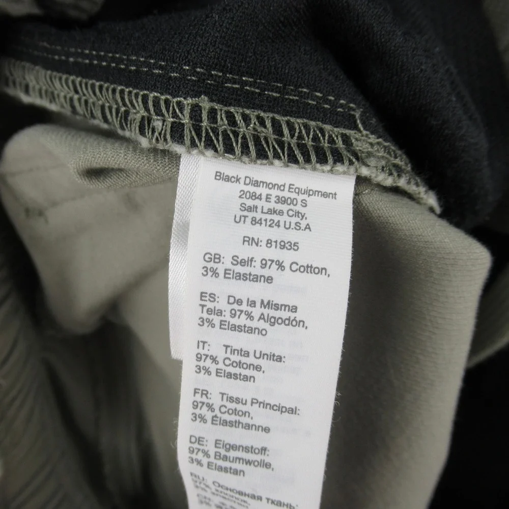 Black Diamond Mens S Dirtbag Climbing Pants Sage Green Elastic Waist Stretch